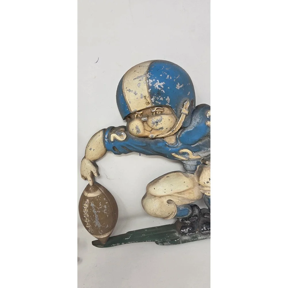 Vtg Homco 1976 cast metal‎ football players boy nursery wall decor sport mencave